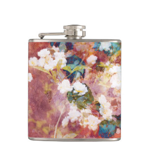 Cool, trendy art of romantic flower pattern hip flask