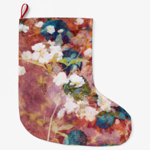 Cool, trendy art of romantic flower pattern large christmas stocking