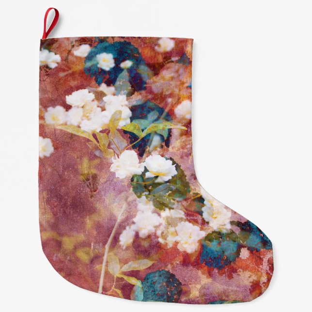 Cool, trendy art of romantic flower pattern large christmas stocking (Front)