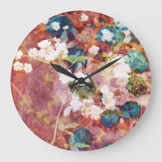 Cool, trendy art of romantic flower pattern large clock (Front)
