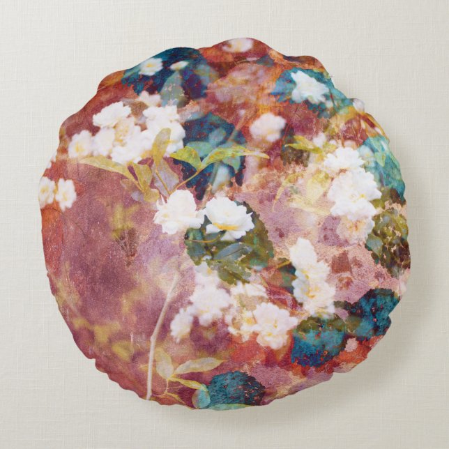 Cool, trendy art of romantic flower pattern round cushion (Back)