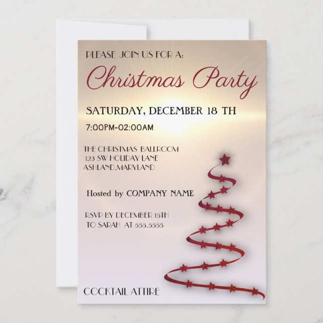 Cool, Trendy, Beautiful, Red Christmas Tree Invitation (Front)