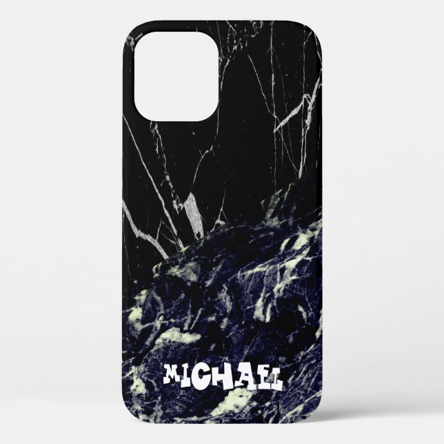 Cool Trendy Black Blue Marble  Case-Mate iPhone Ca Case (Back)