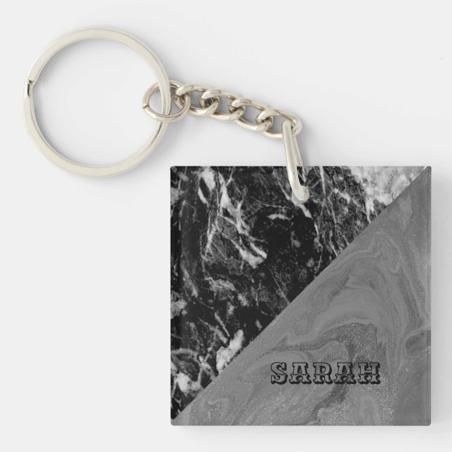 Cool Trendy Black Marble Key Ring (Front)