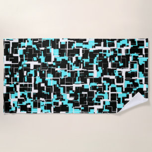 Cool Trendy Black White Blue Pattern Beach Towel