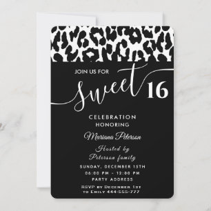 Cool Trendy black white leopard sweet 16  Invitati Invitation