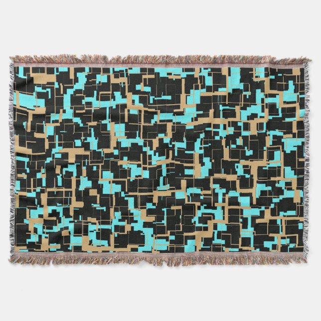 Cool Trendy Black Yellow Blue Pattern Throw Blanket (Front)