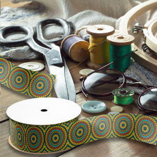  Cool Trendy Blue Red Yellow Mandala Tribal Ethnic Grosgrain Ribbon