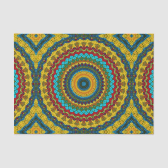  Cool Trendy Blue Red Yellow Mandala Tribal Ethnic Tissue Paper (Front)