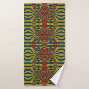 Cool Trendy Blue Red Yellow Vintage Tribal Ethnic Bath Towel