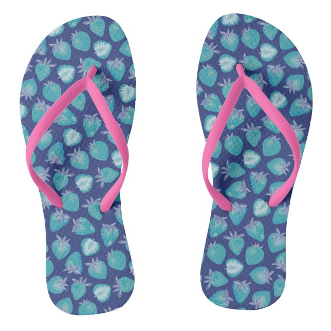 Cool Trendy Blue Summer Strawberry Pattern Jandals (Footbed)