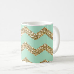 Cool Trendy Chevron Zigzag Mint Faux Gold Glitter Coffee Mug