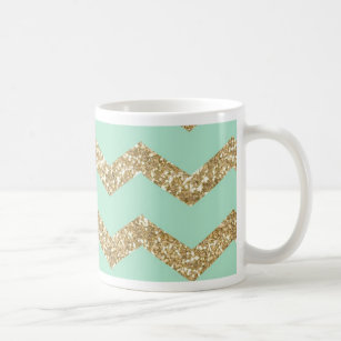Cool Trendy Chevron Zigzag Mint Faux Gold Glitter Coffee Mug