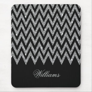 Cool trendy chevron zigzag silver faux glitter mouse pad