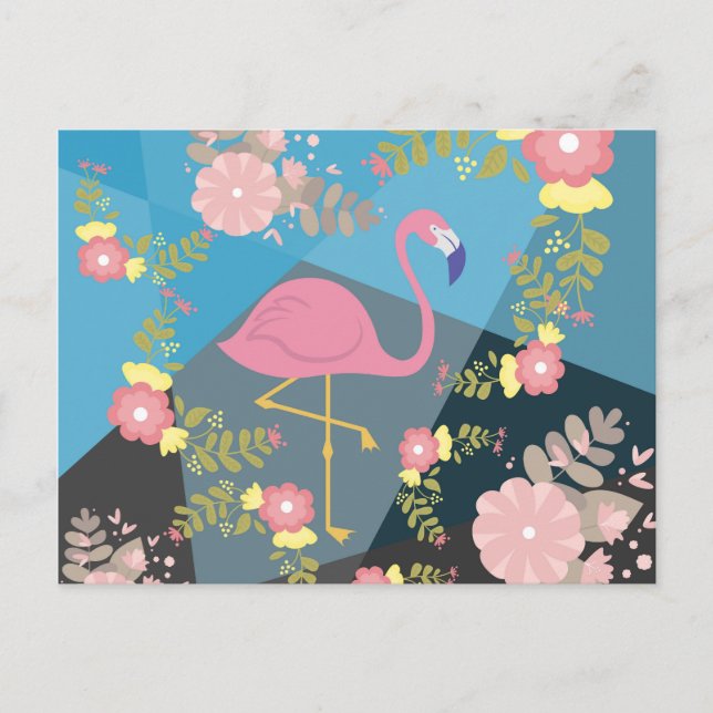 Cool Trendy Chic Cute Pink Girly Floral Flamingo Postcard (Front)