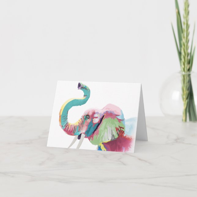 Cool Trendy Colorful Elephant  Card (Front)