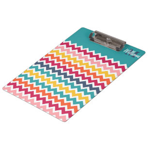 Cool trendy colourful custom Monogram chevron Clipboard