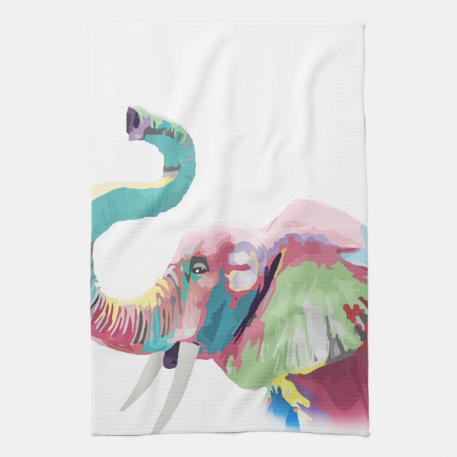 Cool Trendy Colourful Elephant  Tea Towel (Vertical)