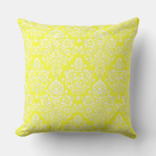Cool Trendy Fresh Yellow White Damask Pattern Outdoor Cushion