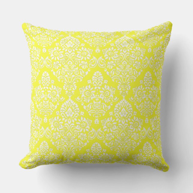 Cool Trendy Fresh Yellow White Damask Pattern Outdoor Cushion (Front)