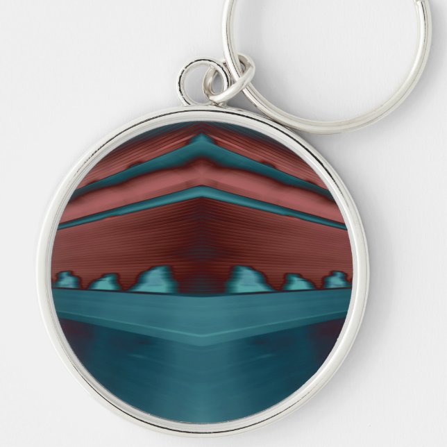 Cool, trendy futuristic artwork in red and blue key ring (Front)