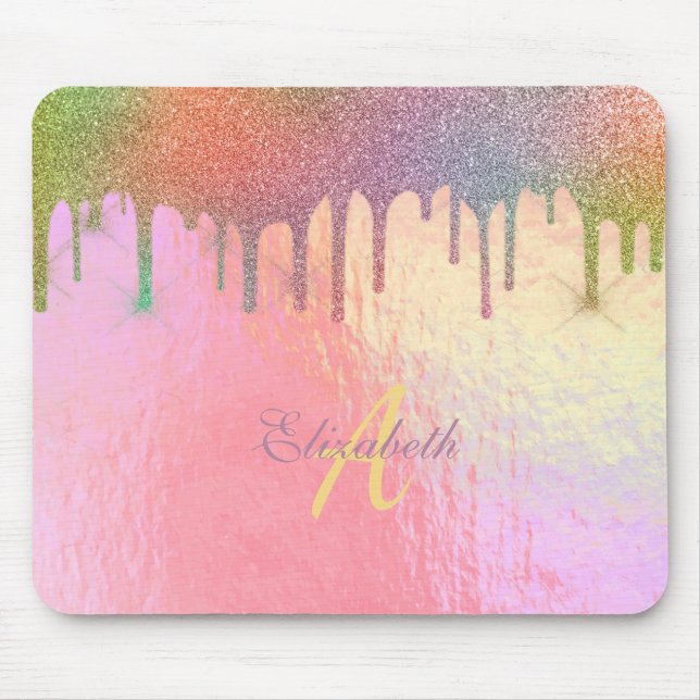 Cool Trendy Glitter Drips Holographic  Mouse Pad (Front)