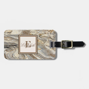Cool Trendy Marble Texture, Monogram-Personalised Luggage Tag