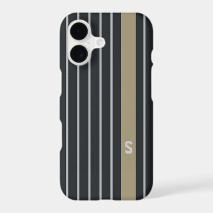 Cool trendy masculine black grey stripes monogram