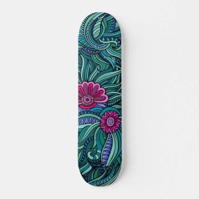Cool Trendy Modern Abstract Floral Pattern Skateboard (Front)