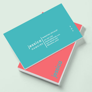 Cool Trendy Modern Coral & Verdigris (Blue Green) Business Card