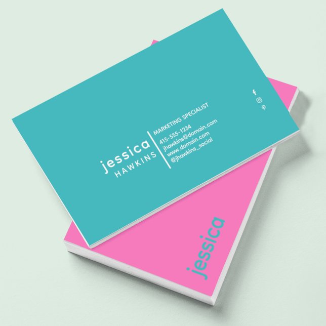 Cool Trendy Modern Hot Pink & Verdigris Blue-Green Business Card (Creator Uploaded)
