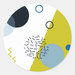 Cool, trendy, modern, Memphis green blue geometric Classic Round Sticker