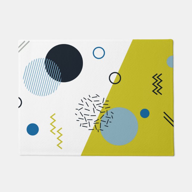 Cool, trendy, modern, Memphis green blue geometric Doormat (Front)