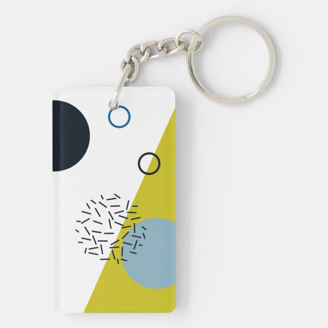 Cool, trendy, modern, Memphis green blue geometric Key Ring (Back)