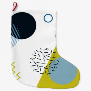 Cool, trendy, modern, Memphis green blue geometric Large Christmas Stocking