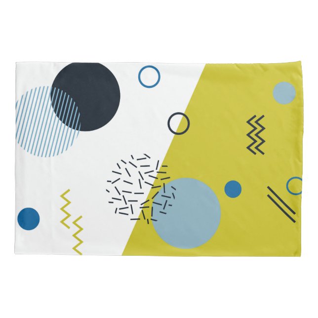 Cool, trendy, modern, Memphis green blue geometric Pillowcase (Back)