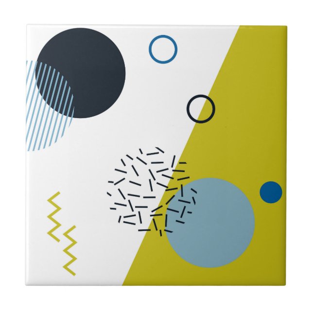 Cool, trendy, modern, Memphis green blue geometric Tile (Front)