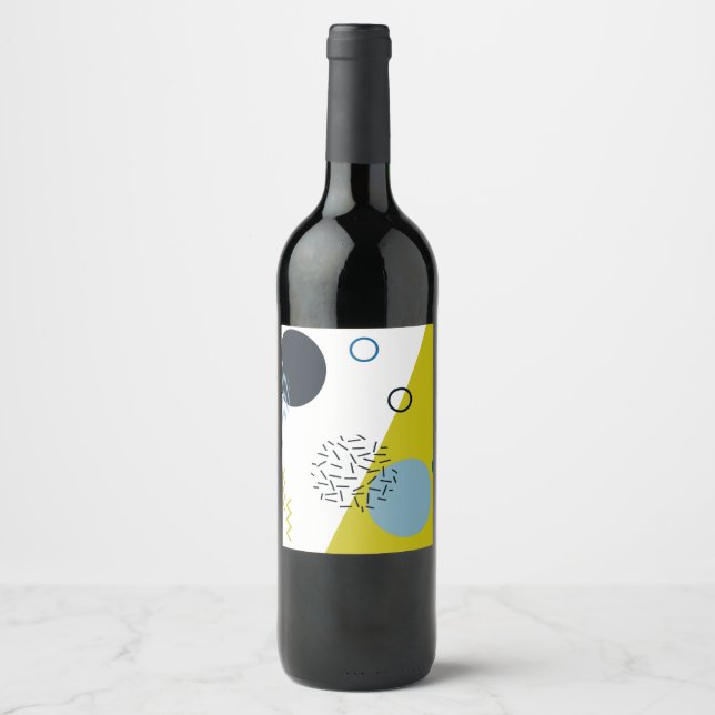 Cool, trendy, modern, Memphis green blue geometric Wine Label (Front)