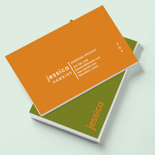 Cool Trendy Modern Olive Green & Harvest Orange Business Card