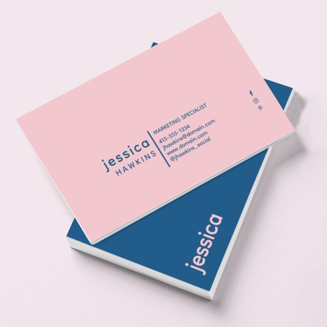 Cool Trendy Modern Royal Blue & Pale Pink Business Card (Creator Uploaded)