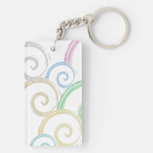 Cool, trendy, modern wave water colour brushes key ring (Back)
