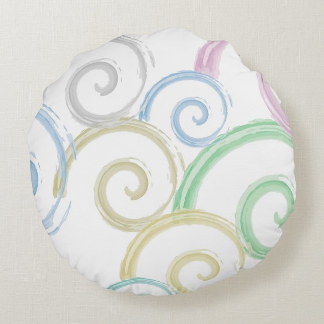 Cool, trendy, modern wave water colour brushes round cushion (Back)