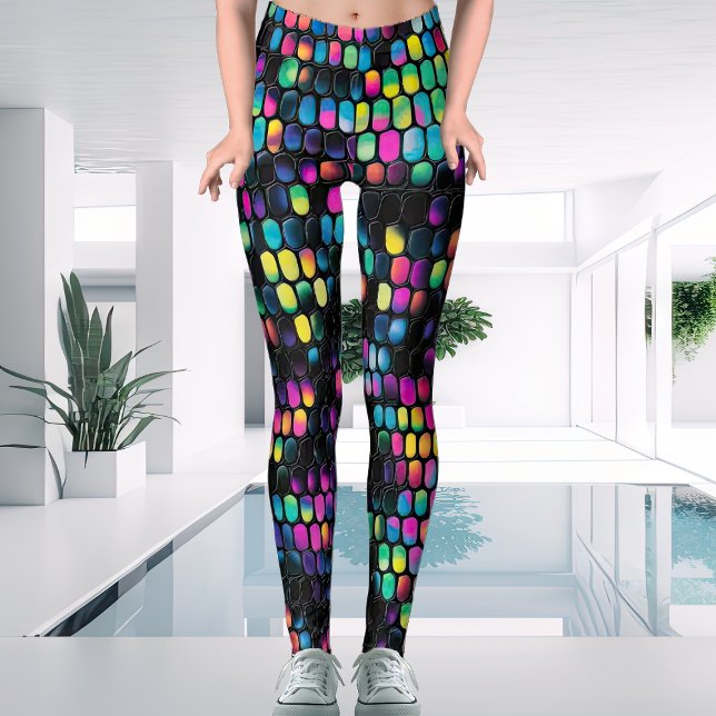 Cool Trendy Multi Coloured Vivid with Black Ladies Leggings (Creator Uploaded)