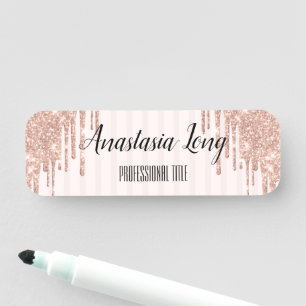 Cool Trendy Pink Glitter  Name Tag