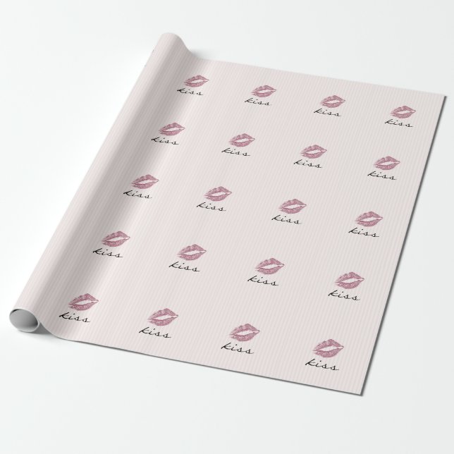 Cool Trendy Pink Kiss Wrapping Paper (Unrolled)