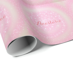 Cool Trendy Pink Sparkly whit your name Wrapping Paper