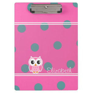 Cool Trendy Polka Dots With Cute Owl-Personalised Clipboard