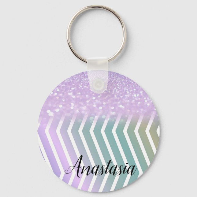 Cool Trendy Purple Glitter Key Ring (Front)