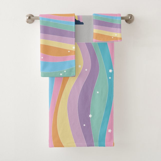Cool Trendy Rainbow, Stars Bath Towel Set (Insitu)