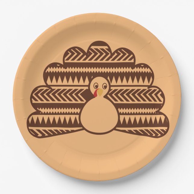 cool trendy thankful holidays turkey thanksgiving paper plate (Front)
